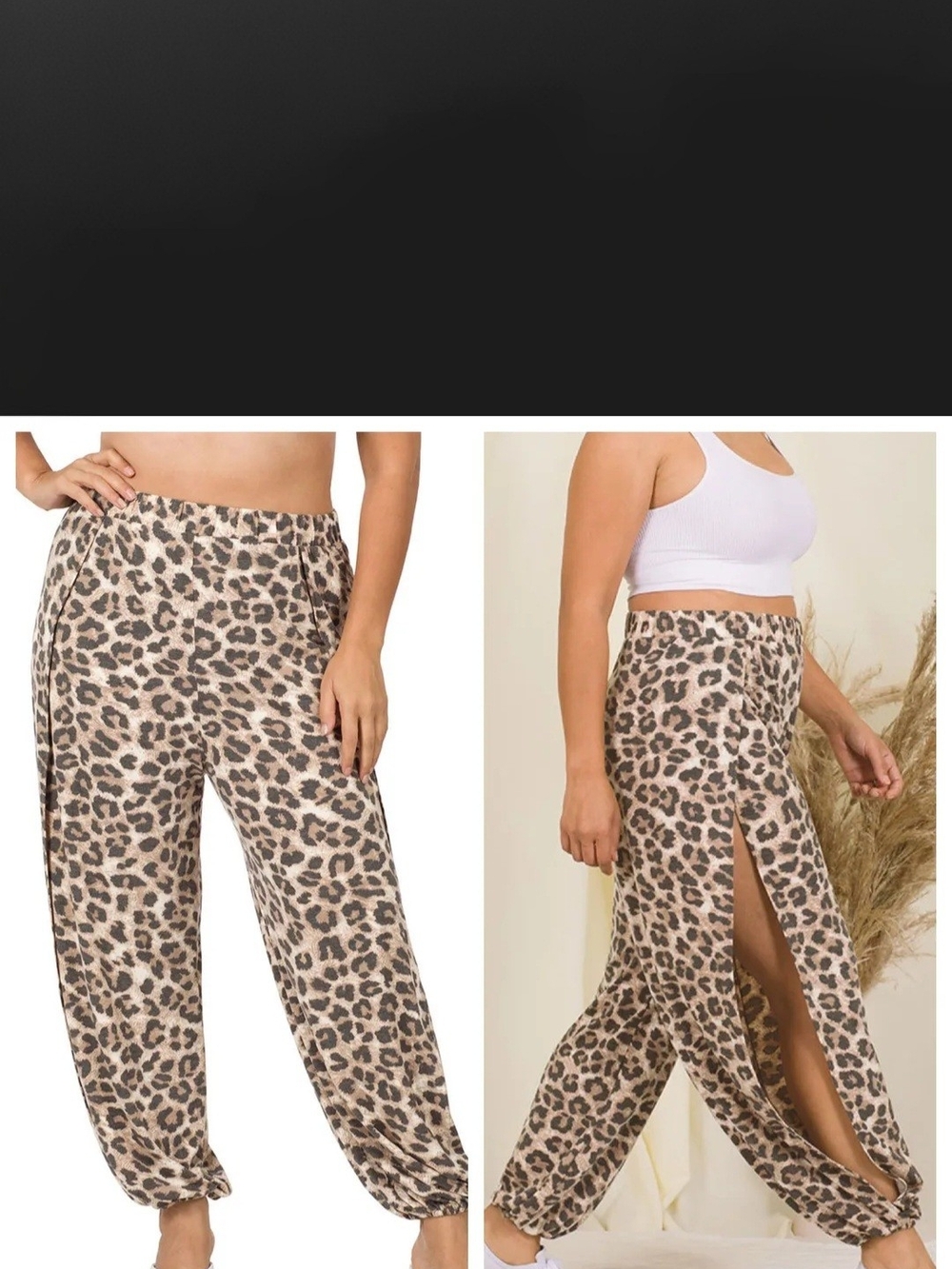 Zenana Leopard Print Slit Harem Pants - Beige and Brown